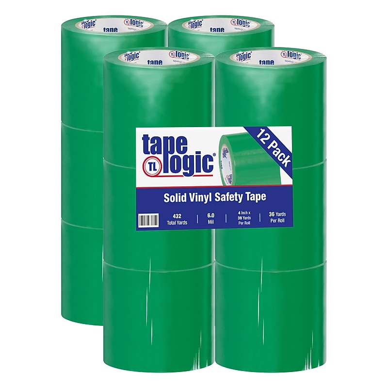 Tape Logic 4" x 36 yds. Solid Vinyl Safety Tape, Green, 12/Case (T9436G) image 1