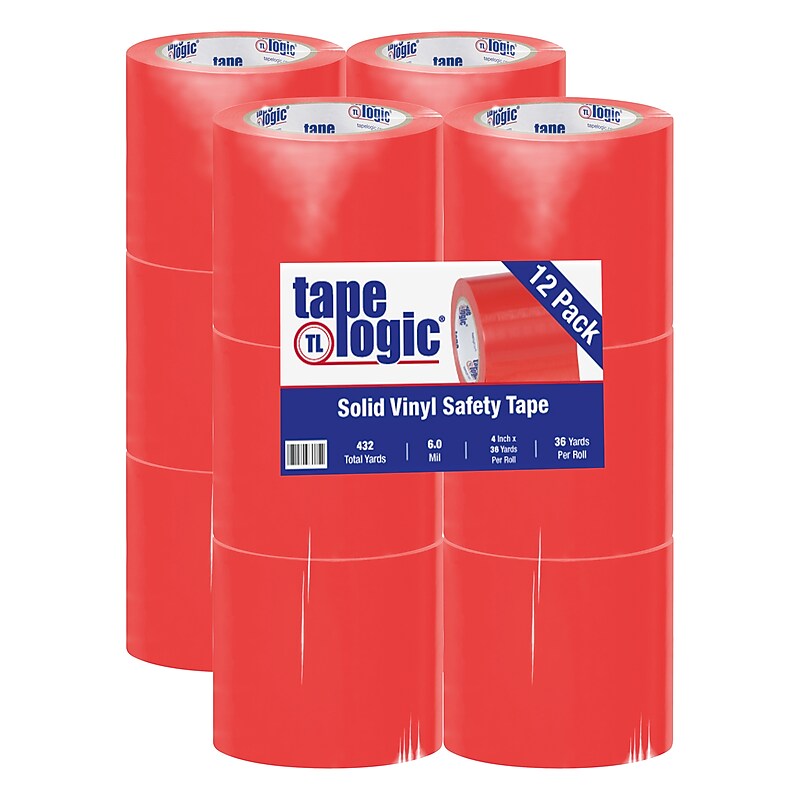 Tape Logic 4" x 36 yds. Solid Vinyl Safety Tape, Red, 12/Case (T9436R) image 1