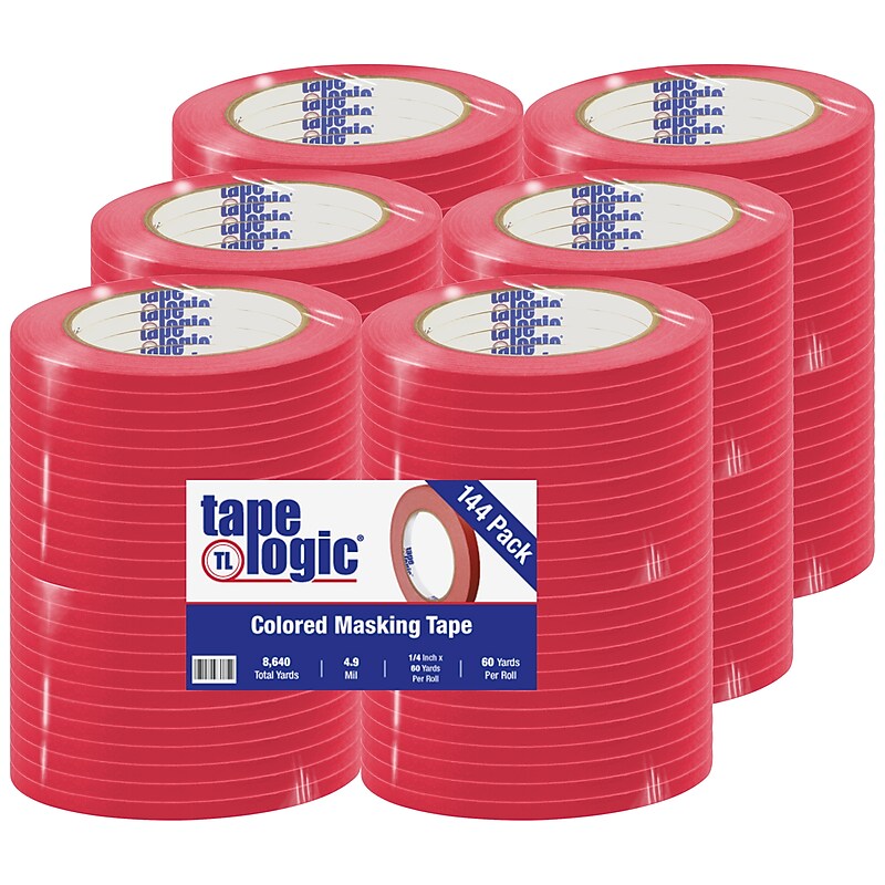 Tape Logic™ 1/4" x 60 Yards Masking Tape, Red, 144/Case (T931003R) image 1
