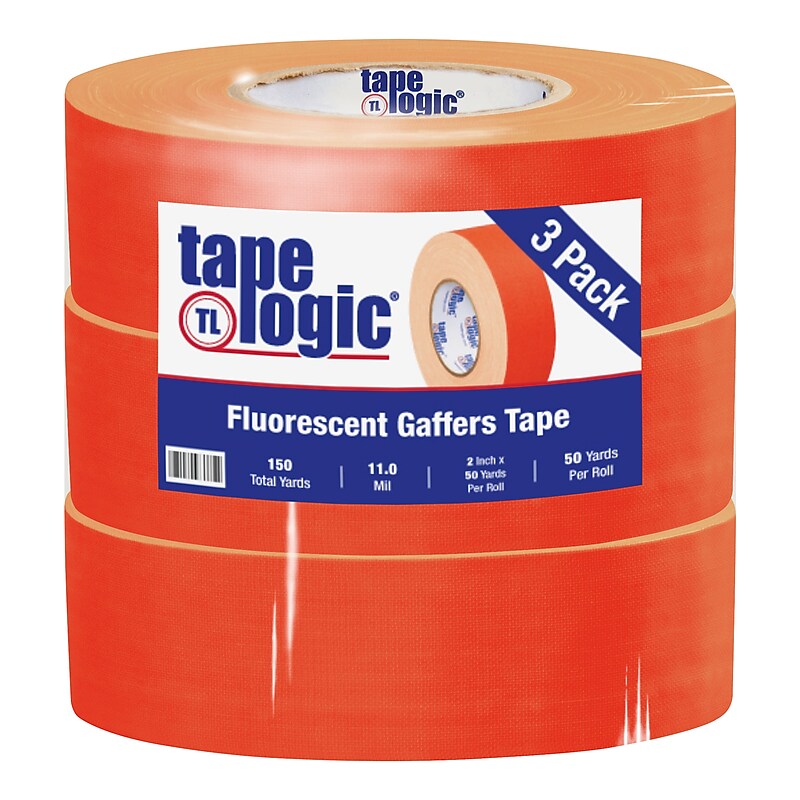 Tape Logic 2" x 50 yds. x 11 mil Gaffers Tape,  Fluorescent Orange,  3/Pk image 1