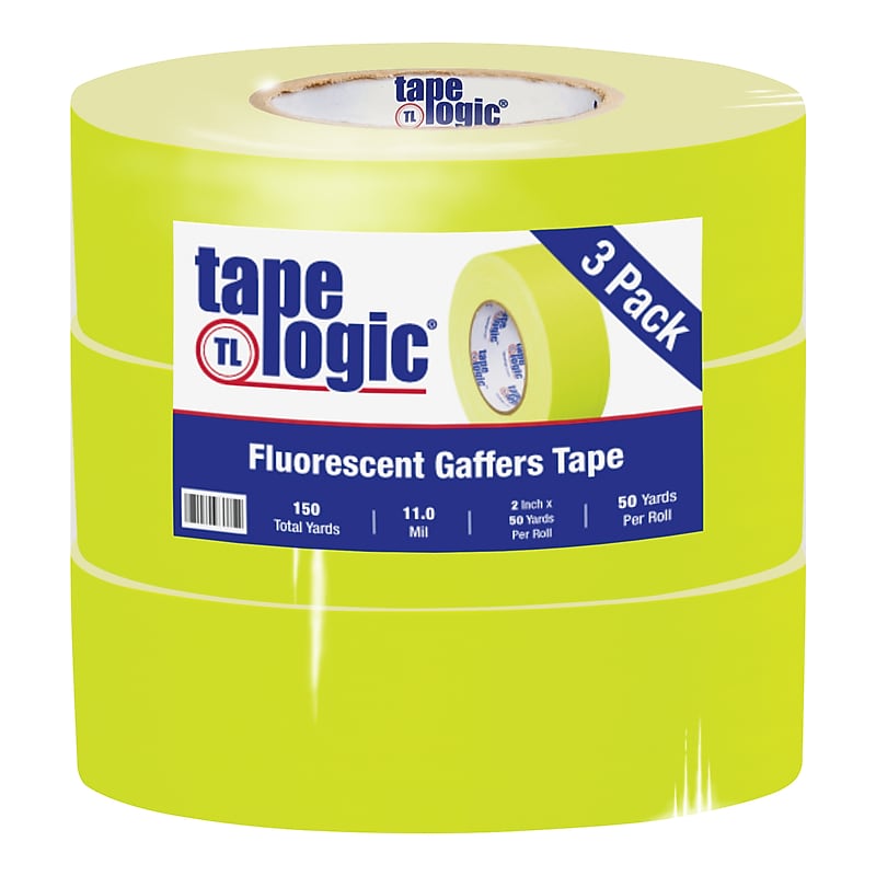 Tape Logic 2" x 50 yds. x 11 mil Gaffers Tape,  Fluorescent Yellow,  3/Pk image 1