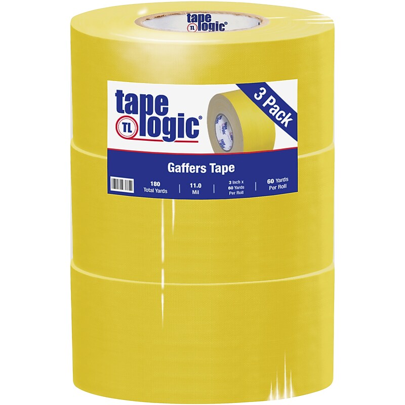 Tape Logic 3" x 60 yds. x 11 mil Gaffers Tape,  Yellow,  3/Pk image 1