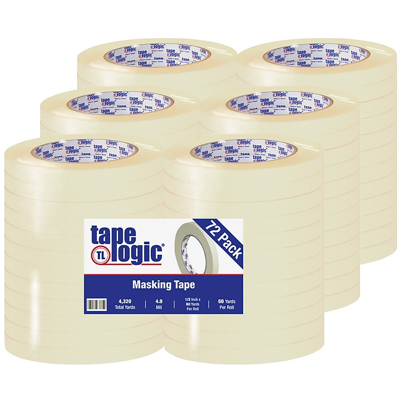 Tape Logic® 2200 Masking Tape, 4.9 Mil, 1/2" x 60 yds., Natural, 72/Case (T9332200) image 1