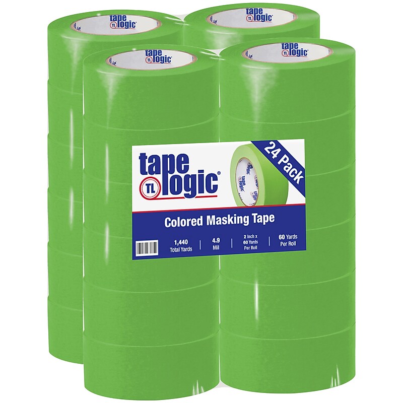 Tape Logic® Masking Tape, 4.9 Mil, 2" x 60 Yards, Light Green, 24/Case (T937003A) image 1