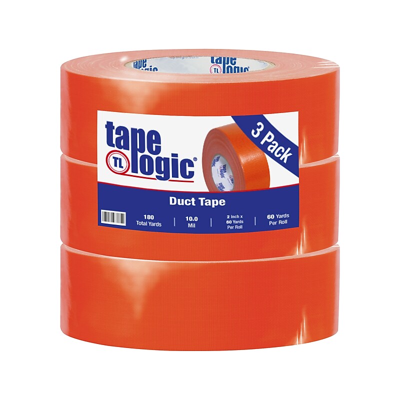 Tape Logic® Duct Tape, 10 Mil, 2" x 60 yds., Orange, 3/Case (T987100RN3PK) image 1