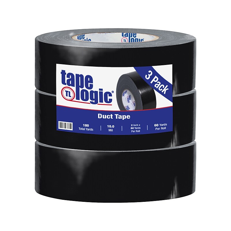 Tape Logic® Duct Tape, 10 Mil, 2" x 60 yds., Black, 3/Case (T987100B3PK) image 1