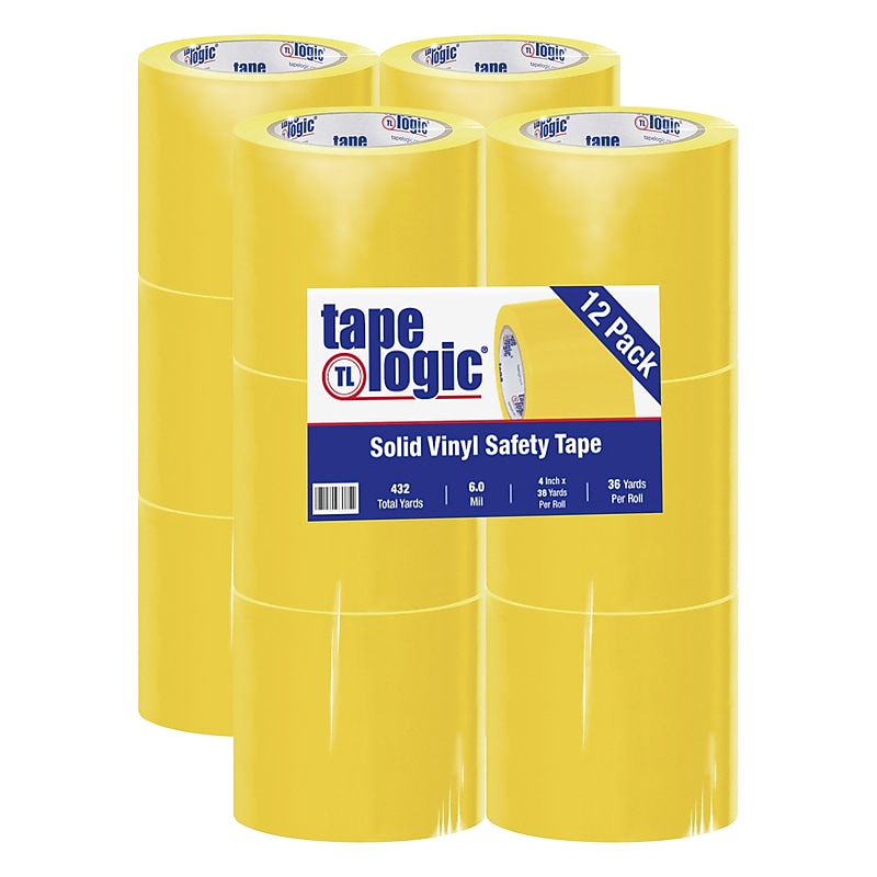 Tape Logic Caution/Physical 4" x 36 yds. Hazard Vinyl Safety Tape, Yellow, 12/Pack (T9436Y) image 1