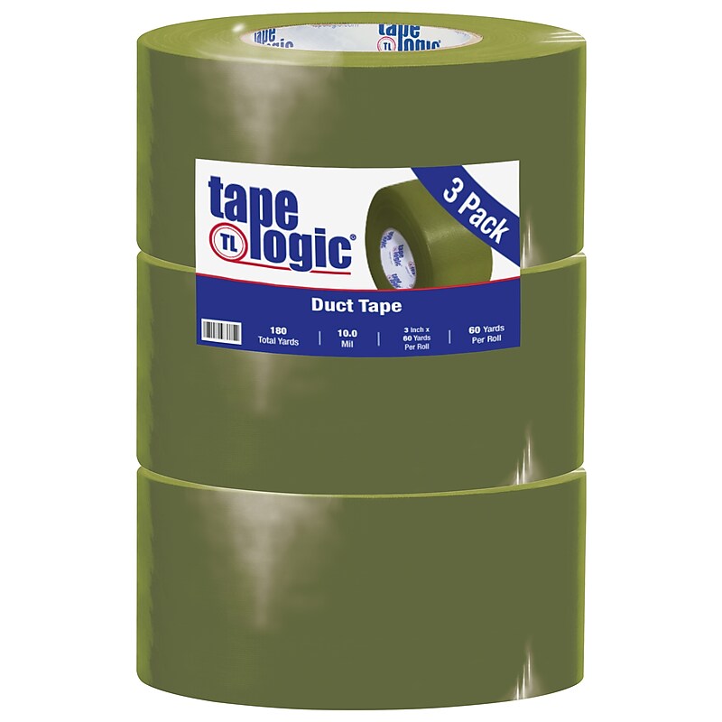 Tape Logic 10 mil Duct Tape, 3" x 60 yds, Olive Green, 3/Pack image 1