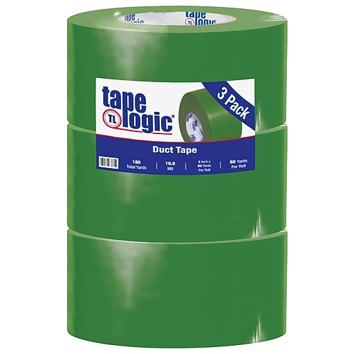 Tape Logic™ 10 mil Duct Tape, 3" x 60 yds, Green, 3/Pack Staples