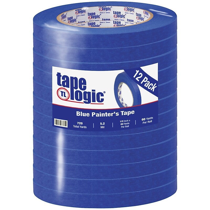 Tape Logic® 3000 Painter's Tape, 5.2 Mil, 1/2" x 60 yds., Blue, 12/Case (T933300012PK) image 1