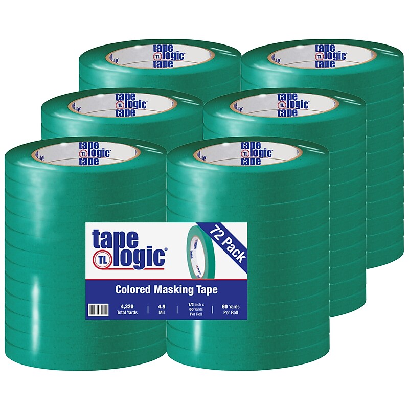 Tape Logic® Colored Masking Tape, 4.9 Mil, 1/2" x 60 yds., Dark Green, 72/Case (T933003E) image 1