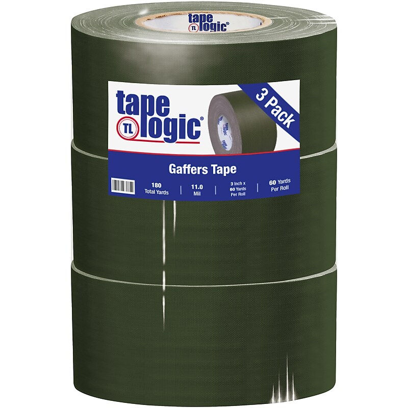 Tape Logic® Gaffers Tape, 11 Mil, 3" x 60 yds., Olive Green, 3/Case (T98818OG3PK) image 1