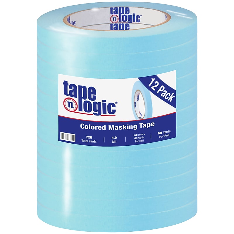 Tape Logic® Colored Masking Tape, 4.9 Mil, 1/2" x 60 yds., Light Blue, 12/Case (T93300312PKH) image 1