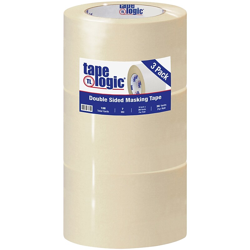 Tape Logic® Double Sided Masking Tape, 7 Mil, 3" x 36 yds., Tan, 3/Case (T9581003PK) image 1