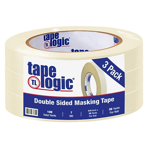Tape Logic® Double Sided Masking Tape, 7 Mil, 3/4" x 36 yds., Tan, 3