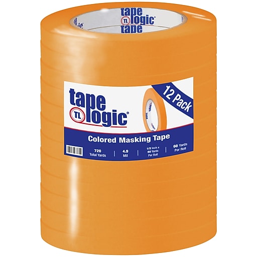 Tape Logic® Colored Masking Tape, 4.9 Mil, 1/2 x 60 yds., Orange, 12/Case  (T93300312PKD)