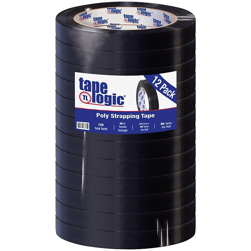 Tape Logic® Poly Strapping Tape, 2.7 Mil, 3/4"W x 60 Yards, Black, 12 Pack (T97619712PK) image 1