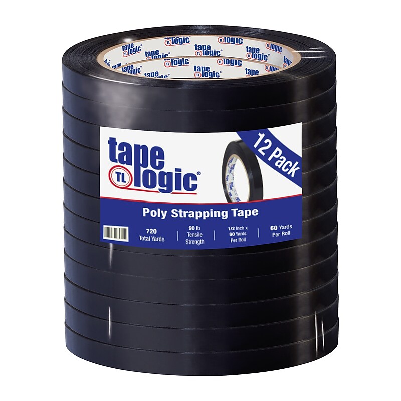 Tape Logic Tensilized Poly Strapping Tape, 1/2"W x 60 Yards, Black, 12 Pack (T97519712PK) image 1