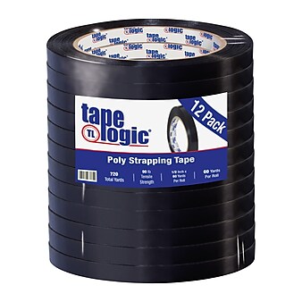 Tape Logic Tensilized Poly Strapping Tape, 1/2"W x 60 Yards, Black, 12 Pack (T97519712PK)