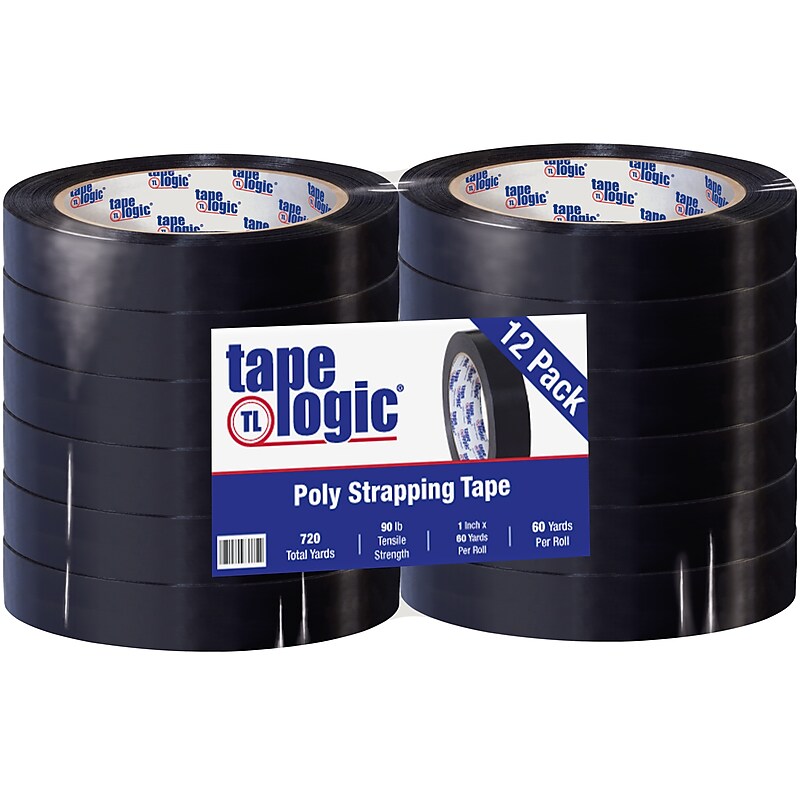 Tape Logic Tensilized Poly Strapping Tape, 1" x 60 Yards, Black, 12 Pack (T97719712PK) image 1