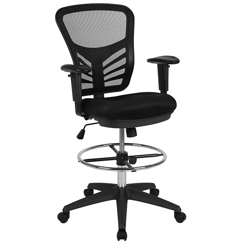 Flash Furniture Mesh Ergonomic Drafting Chair with Adjustable Foot Ring and Lumbar Support, Black (HL-0001-1CBLACK-GG) image 1