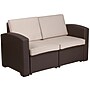 Flash Furniture Seneca Faux Rattan Loveseat with All-Weather Cushions, Chocolate Brown/Beige (DADSF12)~#|#~sp124518055_sc7