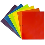 JAM Paper® Laminated Glossy 3 Hole Punch Two-Pocket School Folders, Assorted Primary Colors, 6/Pack (385GHPRBYPOBL)