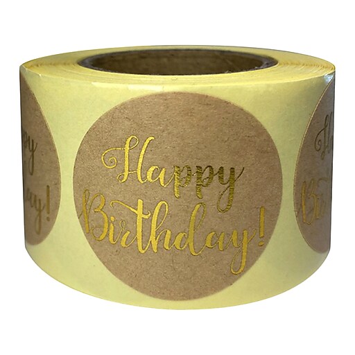 Great Papers! Happy Birthday Stickers, Gold/Kraft, 250/Roll (2020155) Staples