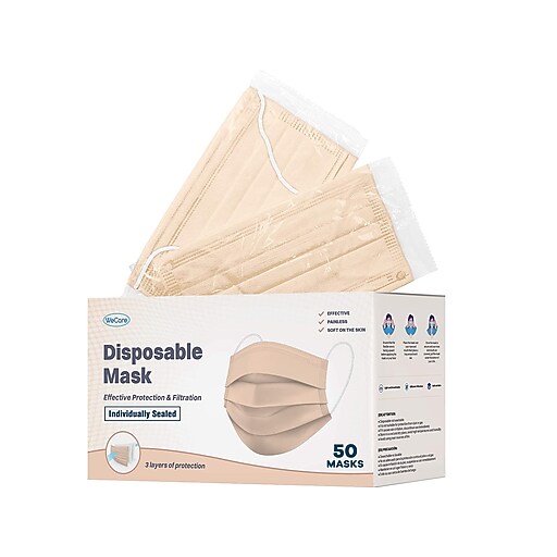WeCare 3ply Disposable Face Mask, Adult, Nude, 50/Box (WMN100023