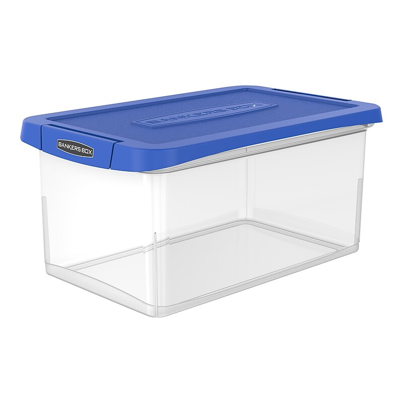 Bankers Box Heavy-Duty Latch Lid Plastic File Box, Letter Size, Blue/Clear, Each (86101) image 1