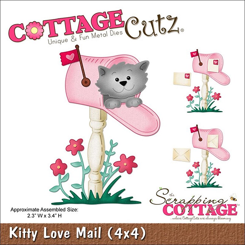 CottageCutz Kitty Love Mail Die, 3.4" x 2.3", Gray/Silver (4X4464) image 1
