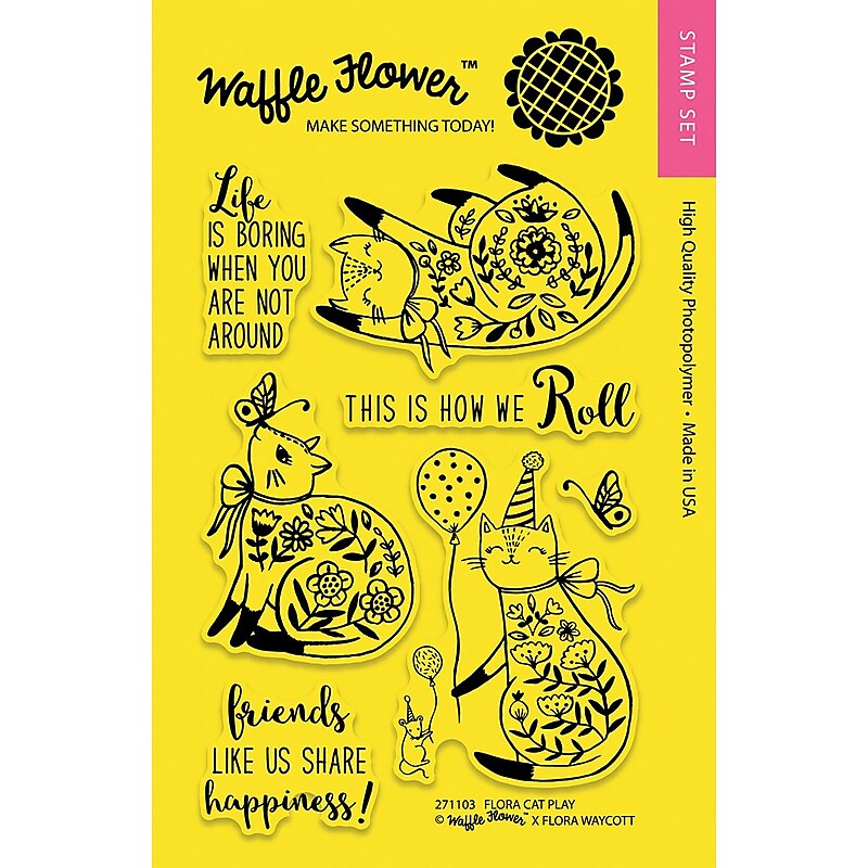 Waffle Flower Crafts Clear Stamps 4"X6"-Flora Cat Play image 1