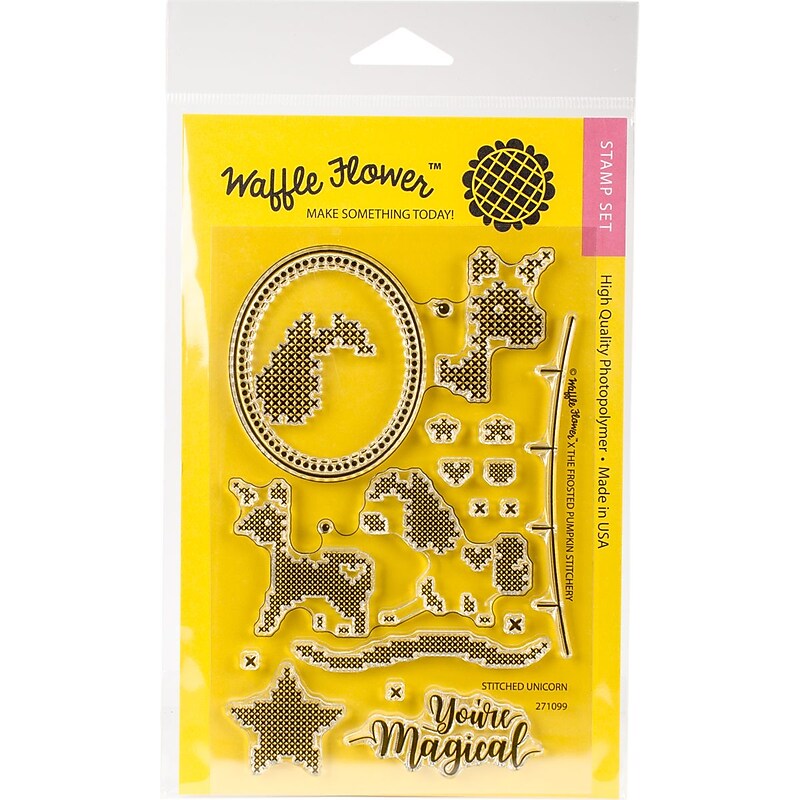 Waffle Flower Crafts Clear Stamps 4"X6"-Stitched Unicorn image 1