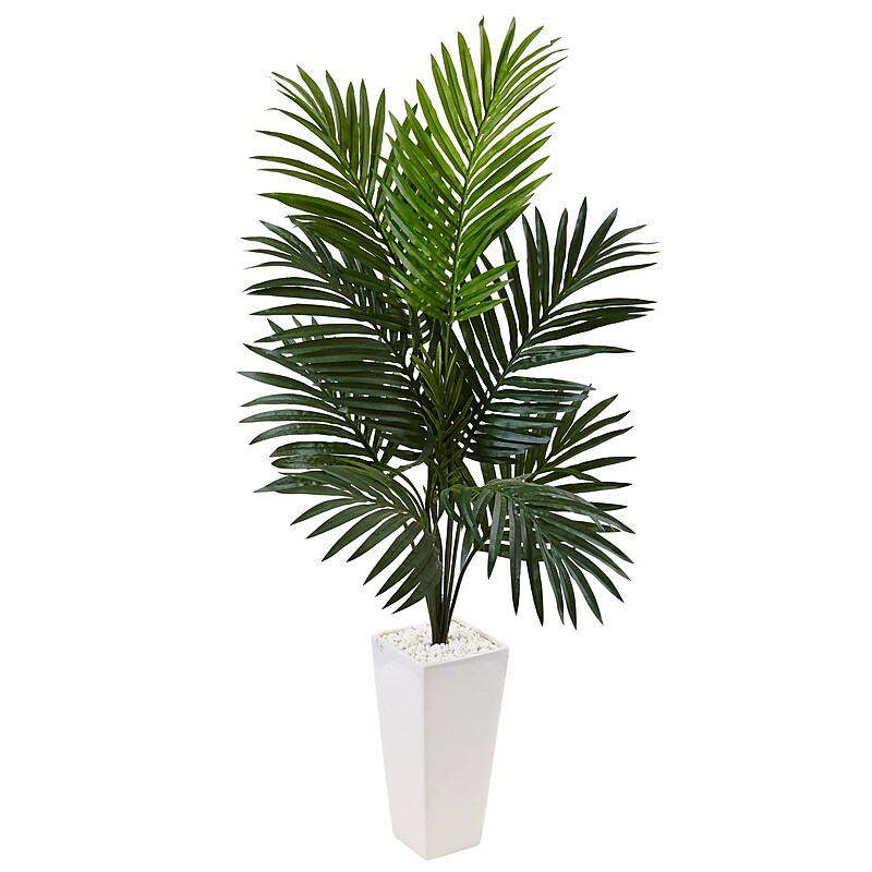 Nearly Natural 4.5’ Kentia Palm Tree in White Tower Planter (5996) image 1