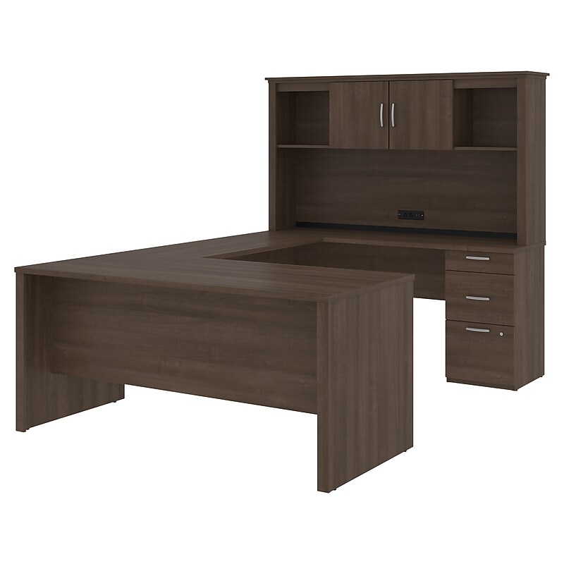 Bestar Logan 66" U-Shaped Desk with Hutch, Brown (46410-52) image 1