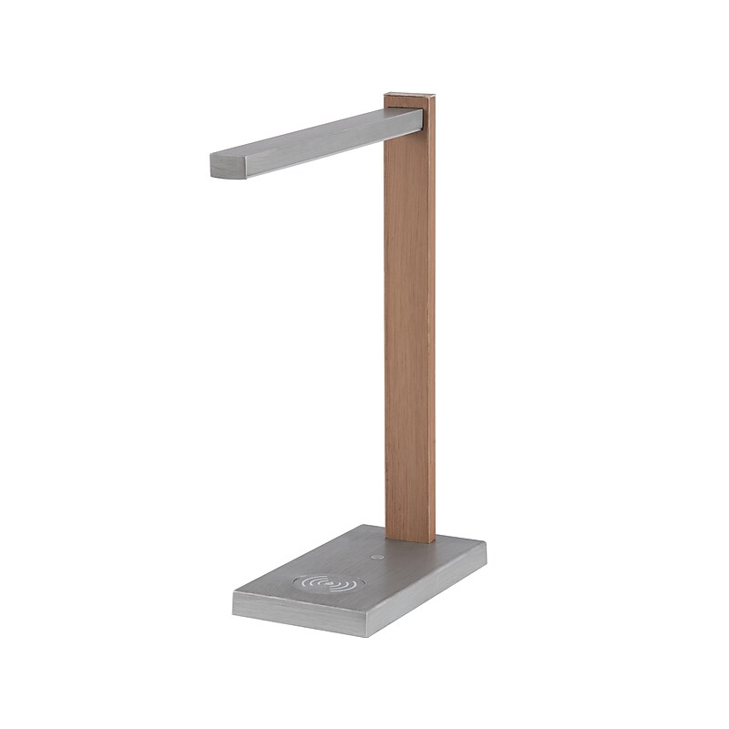 SHEFFIELD HOME Ella LED Desk Lamp, 15.2", Brushed Nickel/Brown Woodgrain (TL9997) image 1