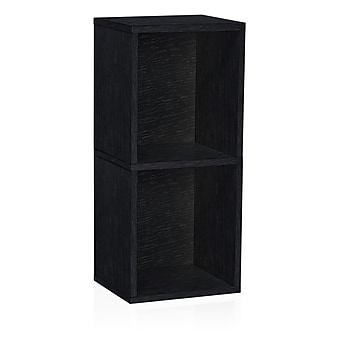 Way Basics 30.2"H 2 Shelf Narrow Bookcase Modern Eco Storage Shelf, Black Wood Grain (BS285340770BK)