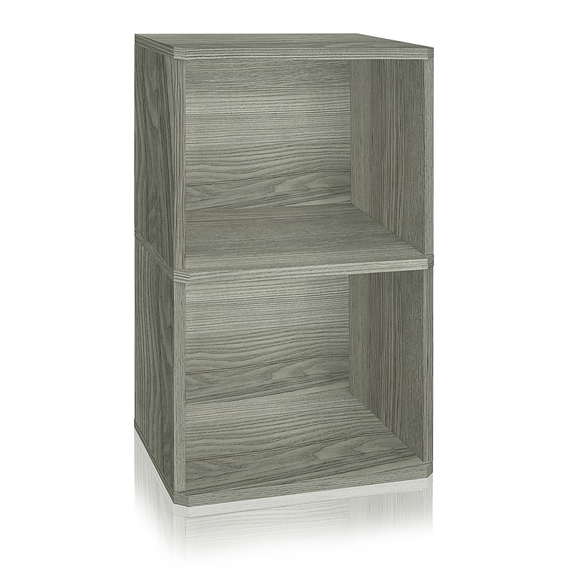 Way Basics 29.1"H 2 Shelf Vinyl Record Storage Cube and LP Record Album Modern Eco Shelf, Gray Wood Grain (WB-2LP-GY) image 1