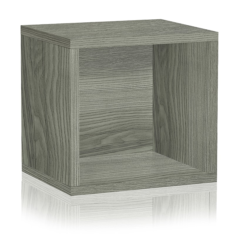 Way Basics 12.6"H x 13.4"W Stackable Modular Connect Open Cube Modern Eco Storage System, Gray Wood Grain (C-OCUBE-GY) image 1