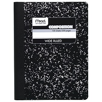 Mead 1-Subject Composition Notebooks, 9.75" x 7.5", Wide Ruled, 100 Sheets, Black (09910)