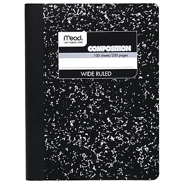 Mead Composition Notebook, 9.75" x 7.5", Wide Ruled, 100 Sheets, Black Marble (09910)