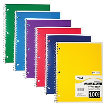 Mead Spiral 1-Subject Notebook, 8" x 11", College Ruled, 100 Sheets, Each (06622)