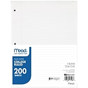 Mead College Ruled Filler Paper, 8.5" x 11", White, 200 Sheets/Pack (MEA17208)