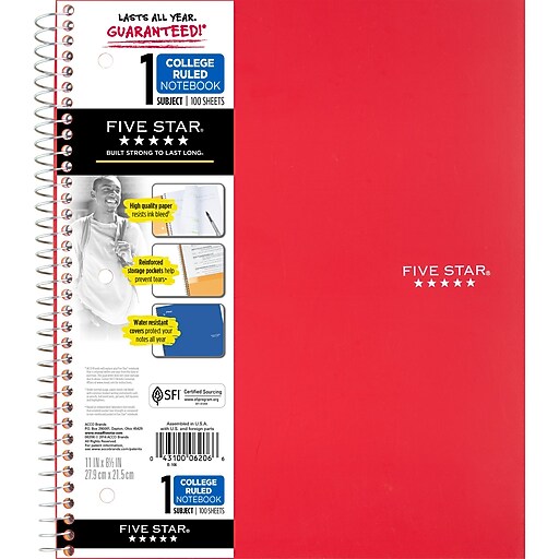 Five Star 1-Subject Notebook, 8.5