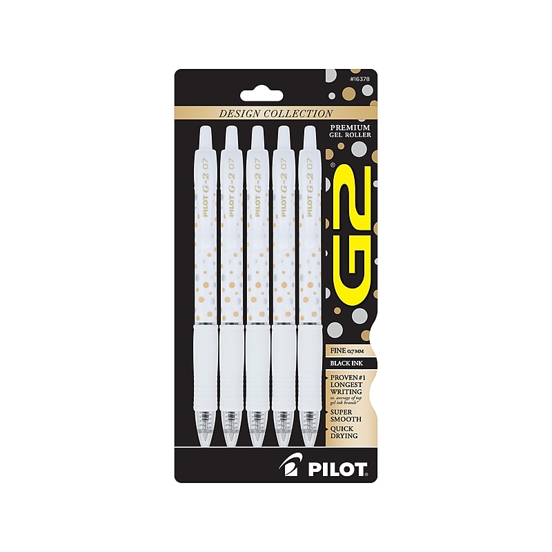 Pilot G-2 Design Collection Retractable Rollerball Pen, Fine Point, 0.7mm, Black Ink, 5/Pack (GDCC5BLKF) image 1