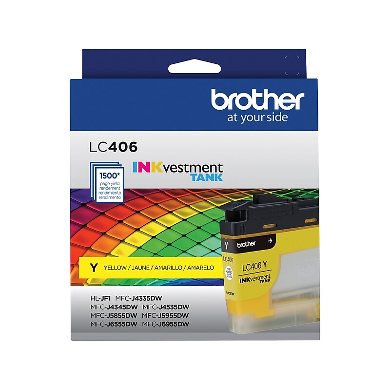 Brother LC406 Yellow Standard Yield Ink Cartridge, Prints Up to 1,500 Pages (LC406YS) image 1