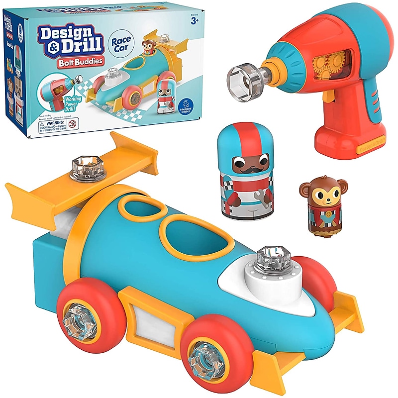 Educational Insights Design and Drill Bolt Buddies Race Car, 1.8" x 7.9" x 6.2", Multicolor (4186) image 1