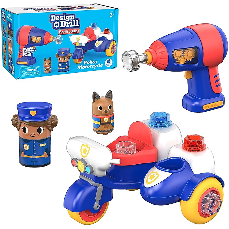 Educational Insights Design & Drill Bolt Buddies Police Motorcycle, Multicolor (4190) image 1