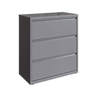 Hirsh HL10000 Series 3-Drawer Lateral File Cabinet, Locking, Letter/Legal, Arctic Silver, 36" (23745)