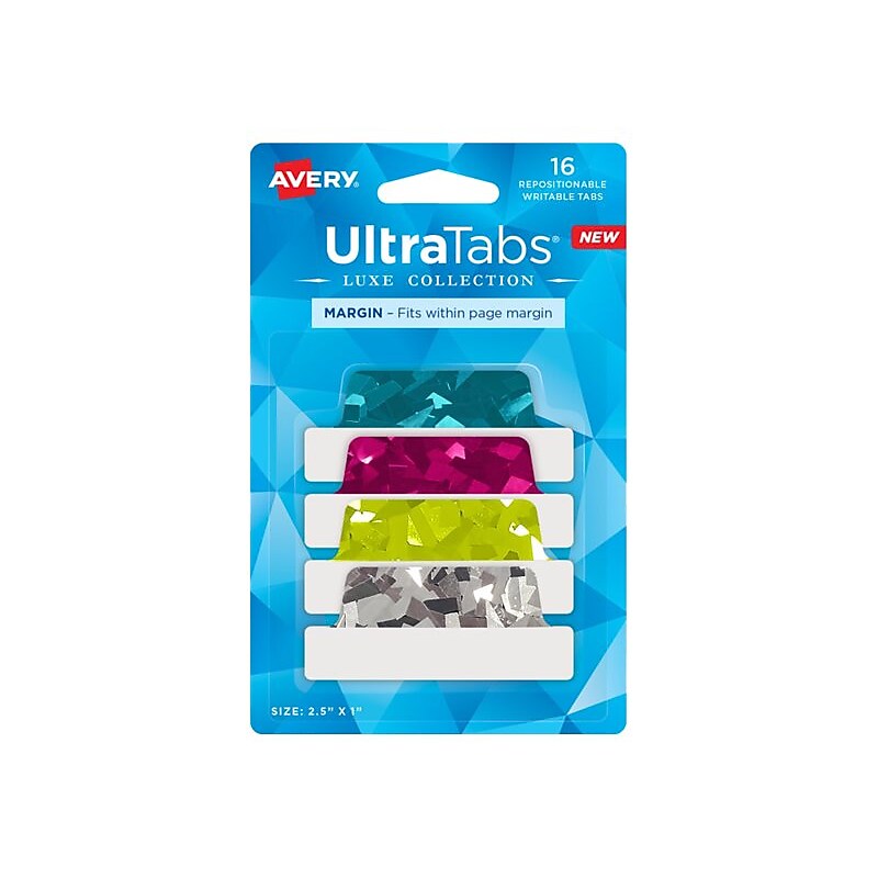 Avery UltraTabs Repositionable Margin Tabs, 2.5" x 1", Holographic Jewel Tone Prism Designs, 4 Tabs/Pad, 4 Pads (74147) image 1